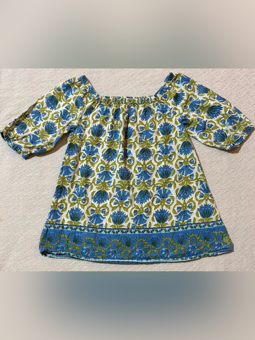 Pink Chicken Blue and Green Floral Off-Shoulder Kids Dress